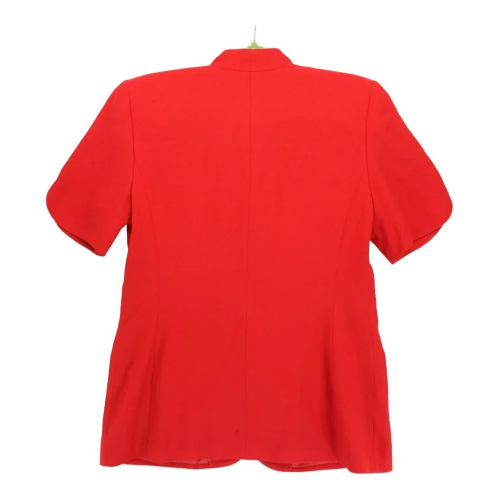 Valerie Stevens Womens Blazer Red Sz Petites 6 Short Sleeve Padded Flower Button